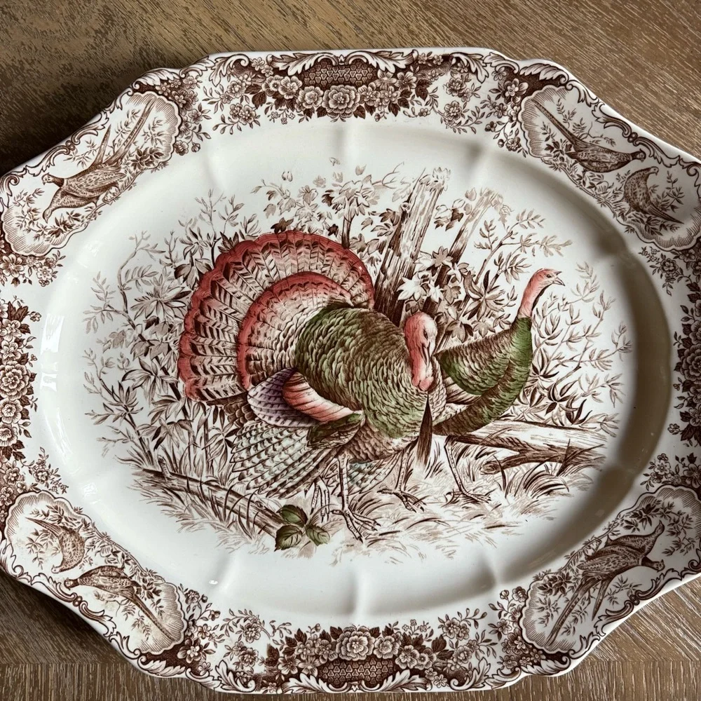 Johnson Bros. Wild Turkey Native American Windsor Ware Turkey Platter 17x14 - Picture 3 of 11